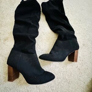 Black Heeled Boots with Chunky Brown Heel